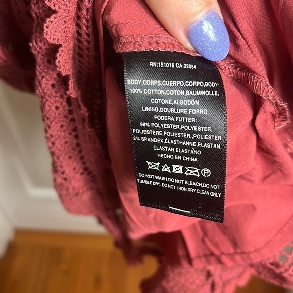 Anthropologie Zero to Sky Fringed Lace Boho Burgundy Tunic Dress Size Small - Picture 7 of 13